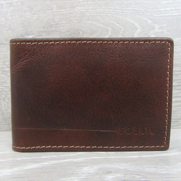 Fossil Allen RFID Magnetic Front Pocket Bifold Moneyclip Mens Wallet Brown NEW - Picture 2 of 11